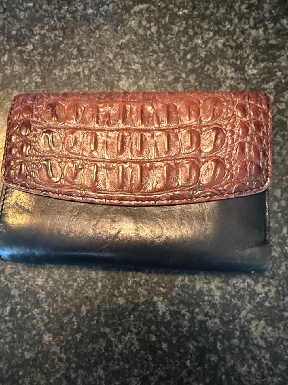 Brahmin Black Body with Brown Croc-Embossed Flap Wallet